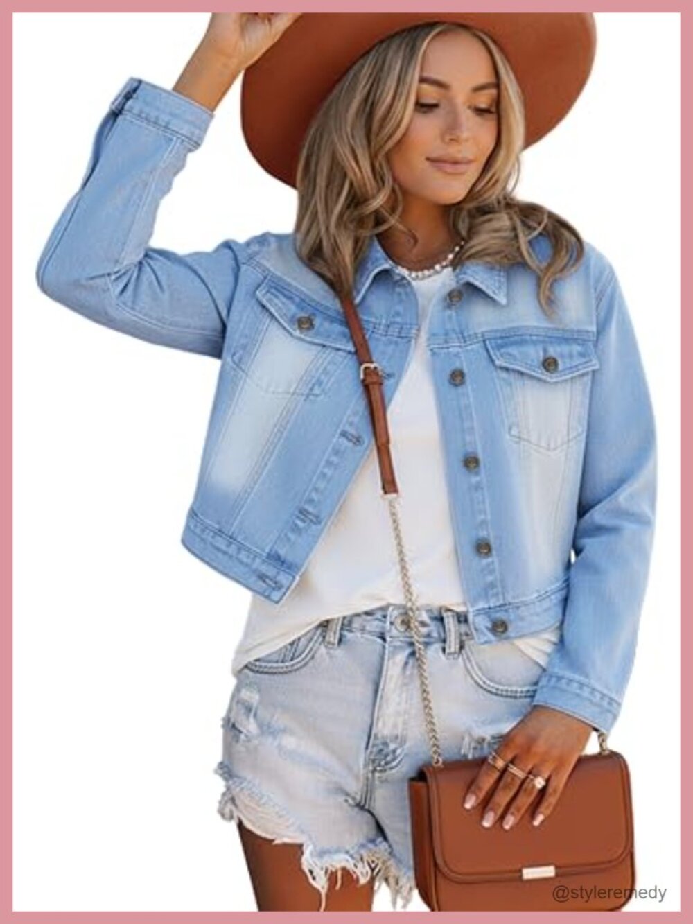 Women's Crop Denim Jacket Stretchy Lightweight Jean Jacket 4 Pockets